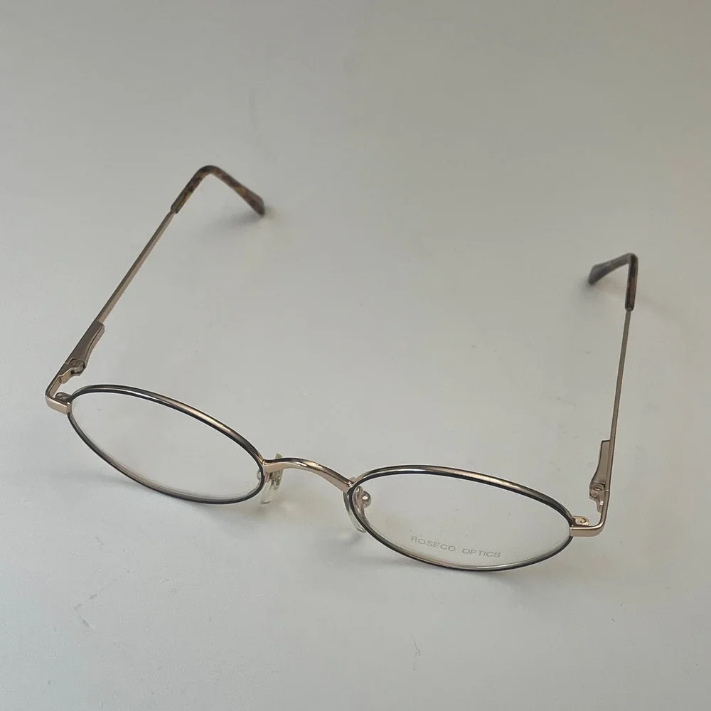 Roseco Optics Oval Gold Metal Eyeglass Frames‎ Tortoise Tips Italy Design 107